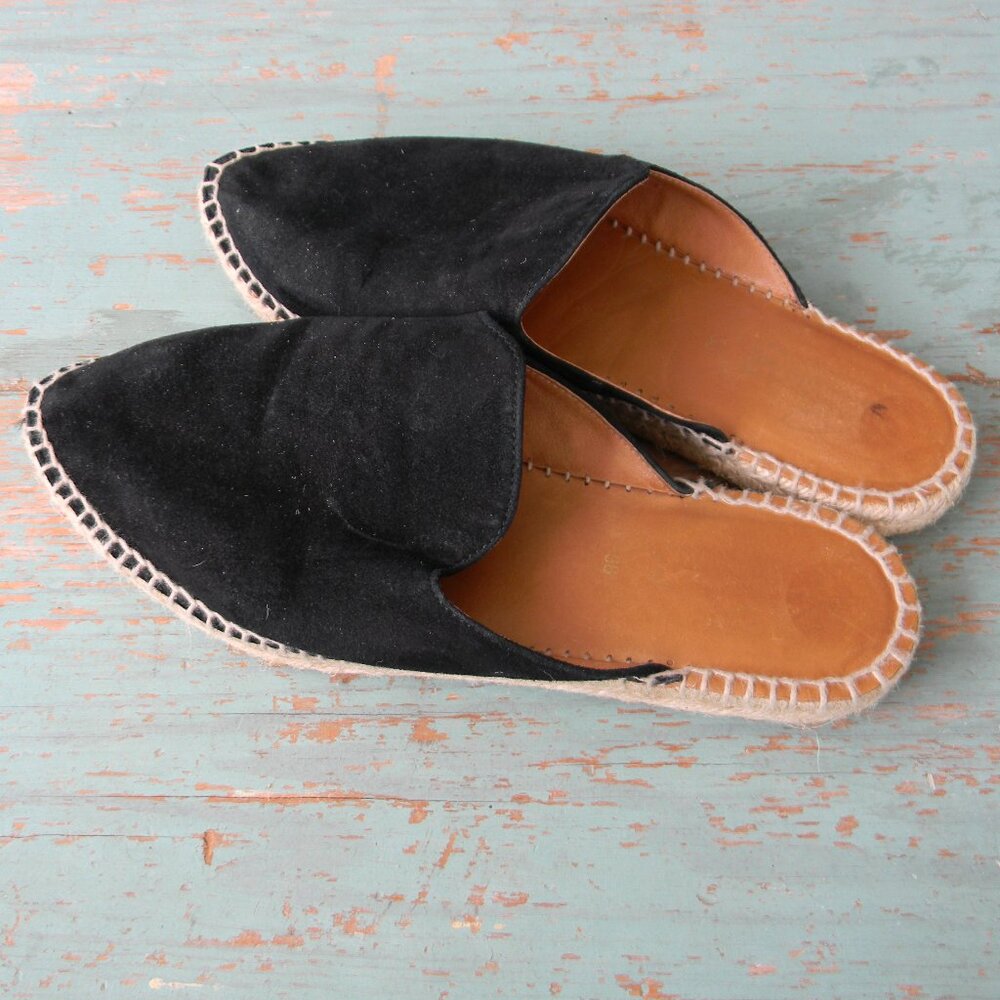 PIMA 2 BLACK GENUINE SUEDE MADE IN SPAIN SLIP ON MULE ESPADRILLES SZ 38 8